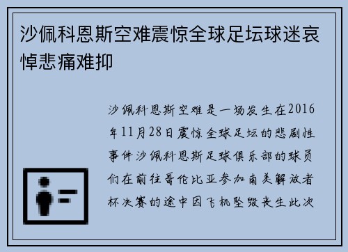 沙佩科恩斯空难震惊全球足坛球迷哀悼悲痛难抑
